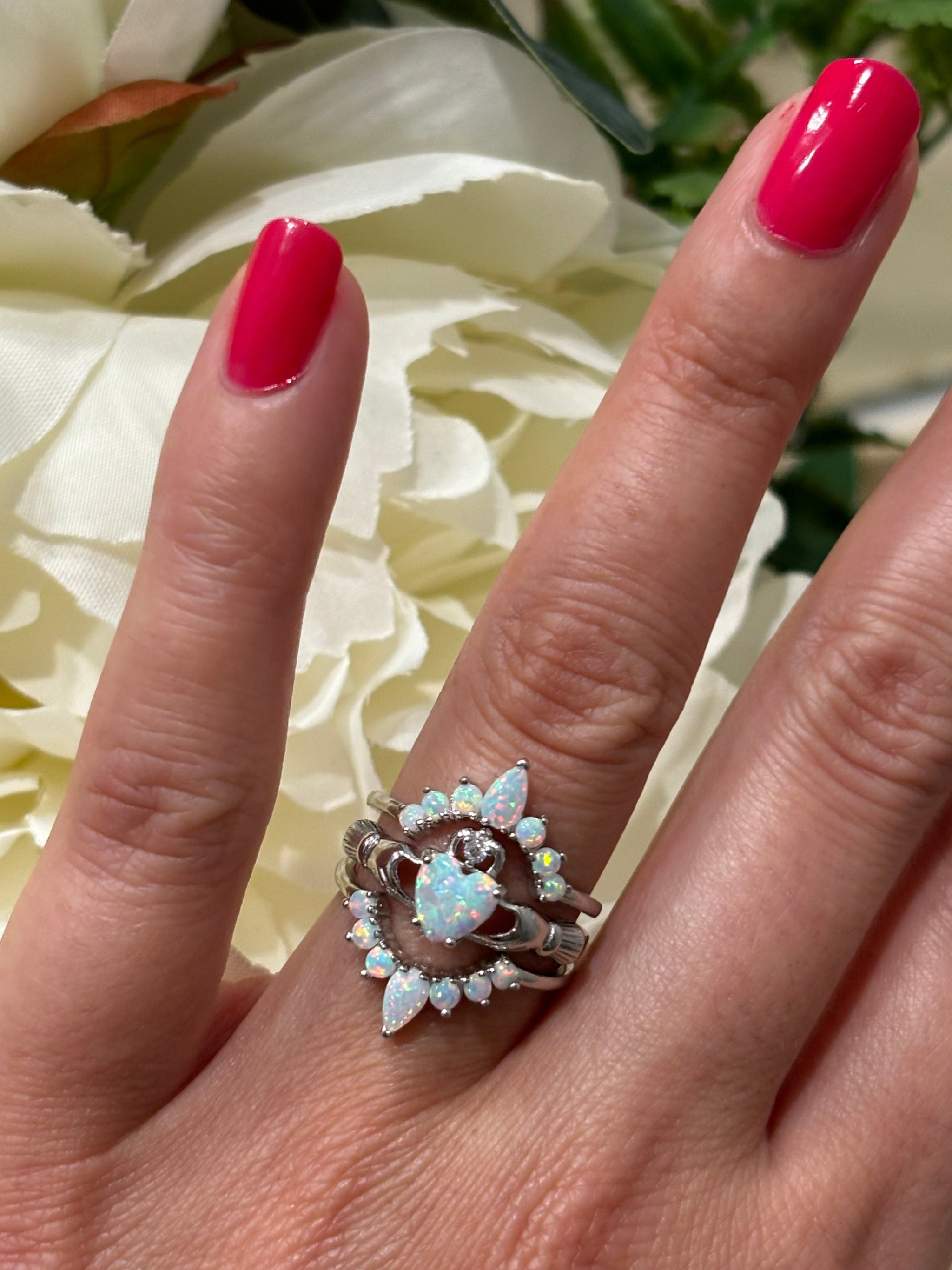 Claddagh ring Opal Claddagh ring set Unique Claddagh ring Irish engagement ring.