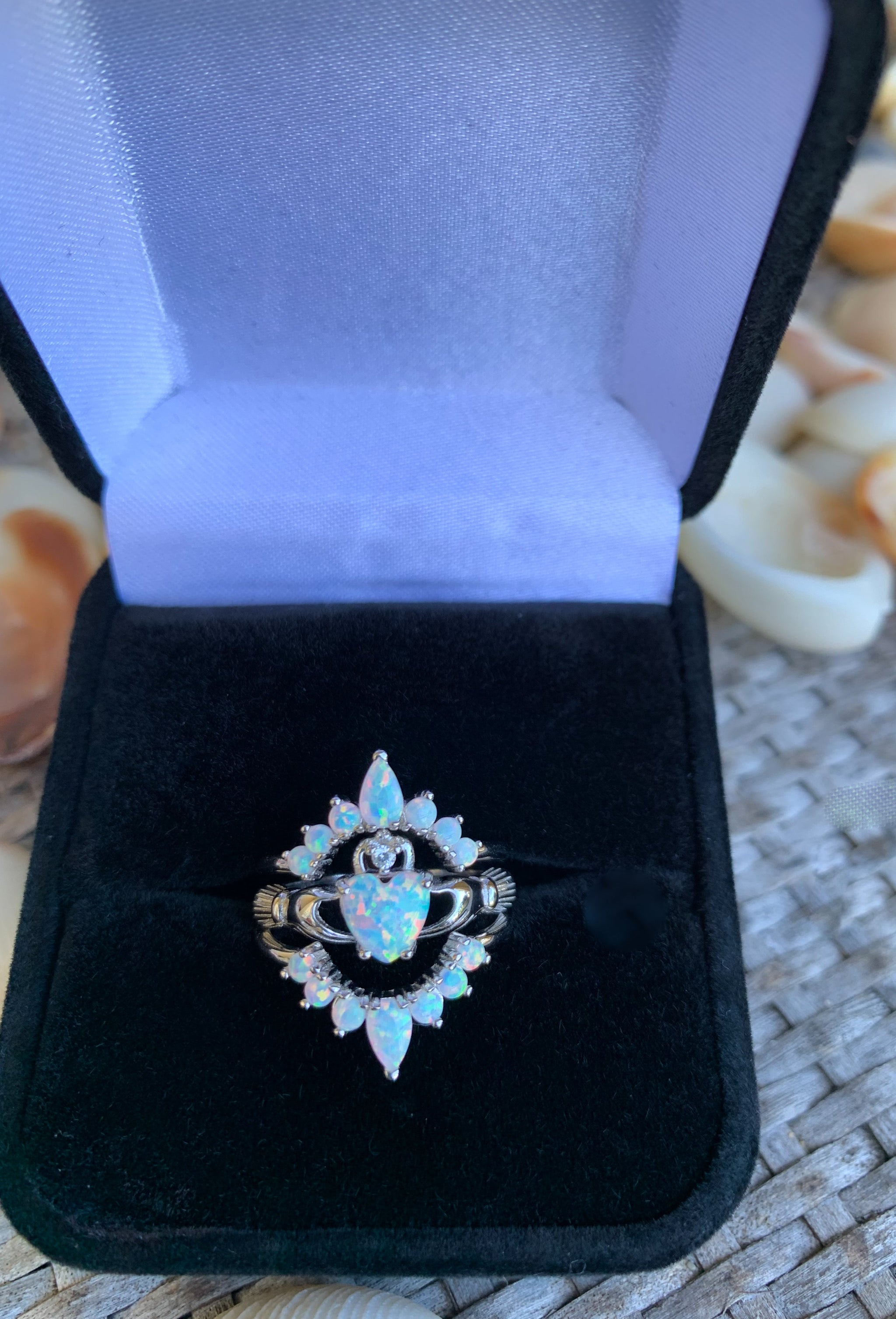 Claddagh ring Opal Claddagh ring set Unique Claddagh ring Irish engagement ring.