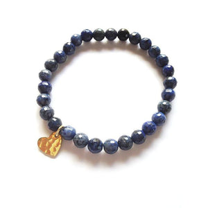 Gold Heart & Blue Quartz Gemstone Stretch Bracelet