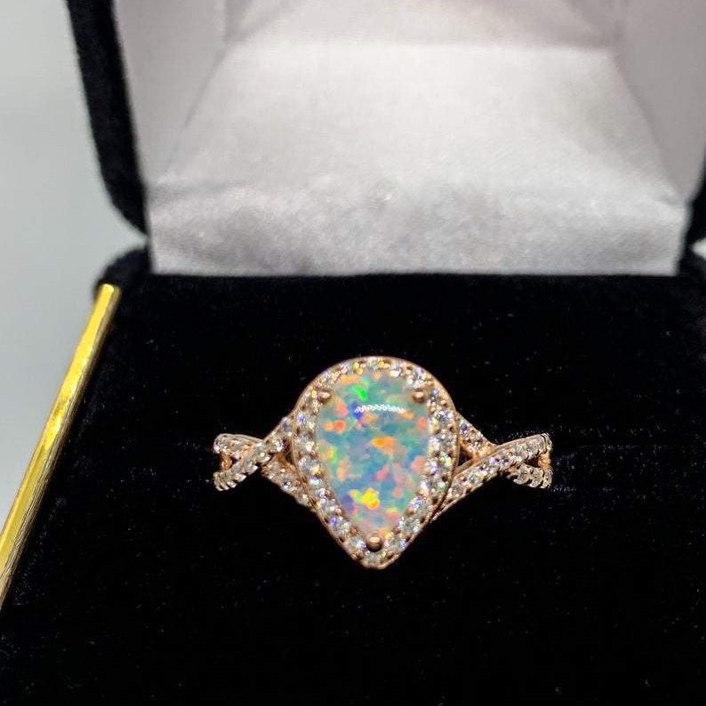 Rose Gold Opal Teardrop Promise Ring
