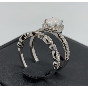 White Opal Engagement Ring & Band