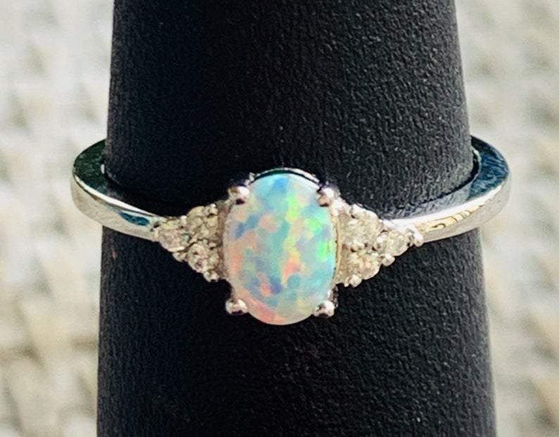 White Opal Promise Ring | White Opal Engagement Ring