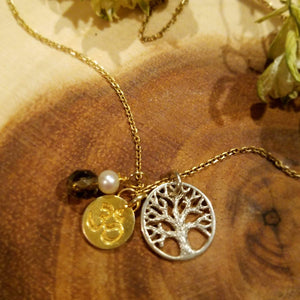 Tree of Life Necklace-Gold Om Necklace,pearl drop Necklace
