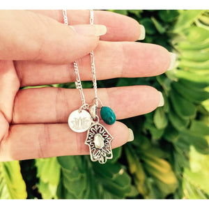 Silver Hamsa Necklace, Lotus Flower and Turquoise, Hand Of God6,Necklace