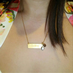 Gold Bar necklace,Love necklace,gold plaque over Silver