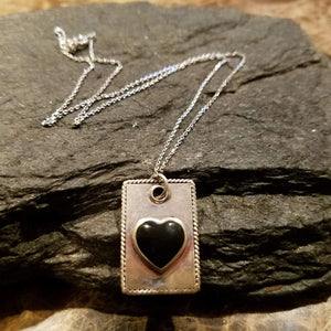 Sterling Silver Dog Tag Necklace with Black Heart