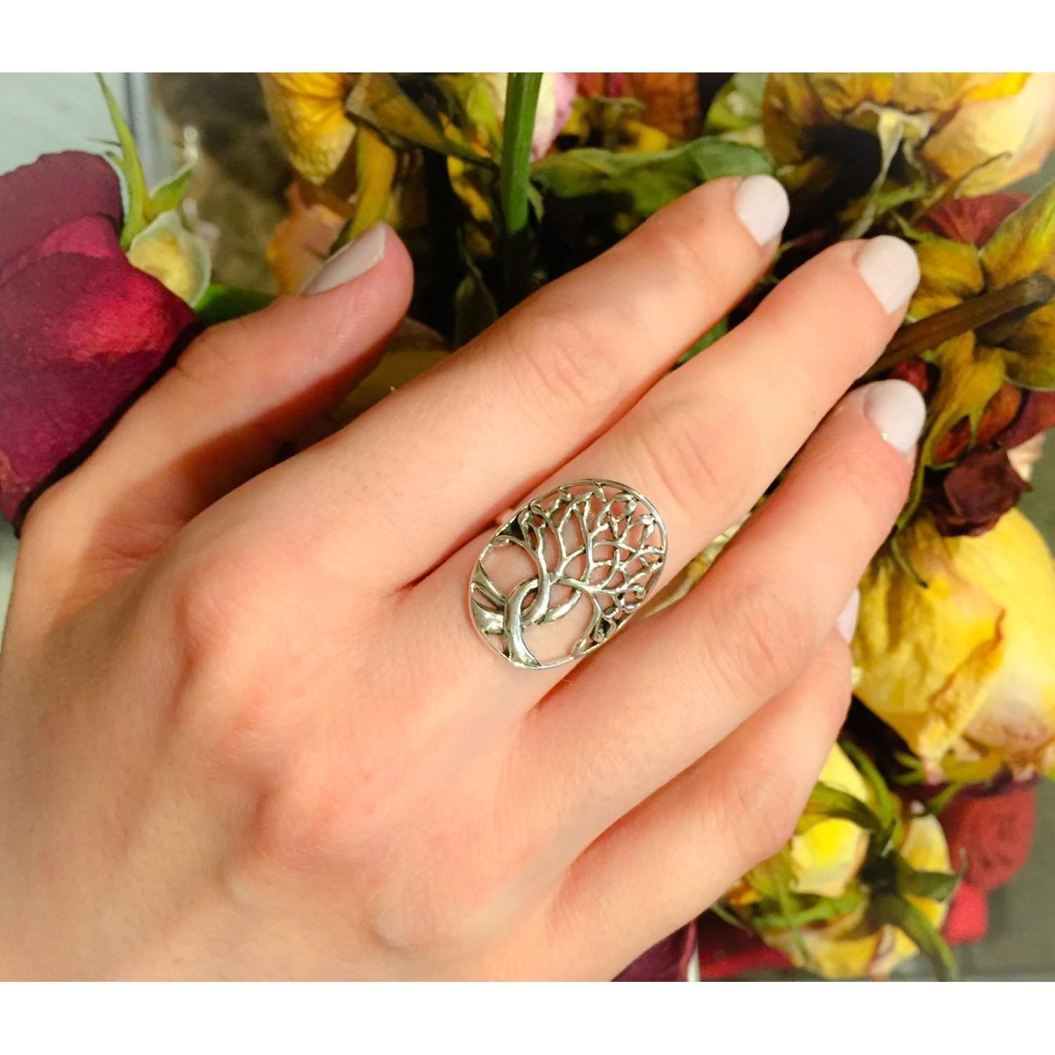 Tree of Life Ring Set in Sterling Silver or Rose Gold