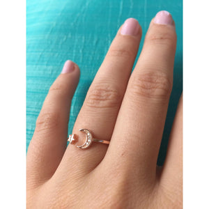Moon & Star Ring-Rose Gold with CZ's