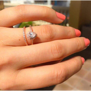 Rose Gold Teardrop Engagement Ring Set - Pear Shaped Wedding Set