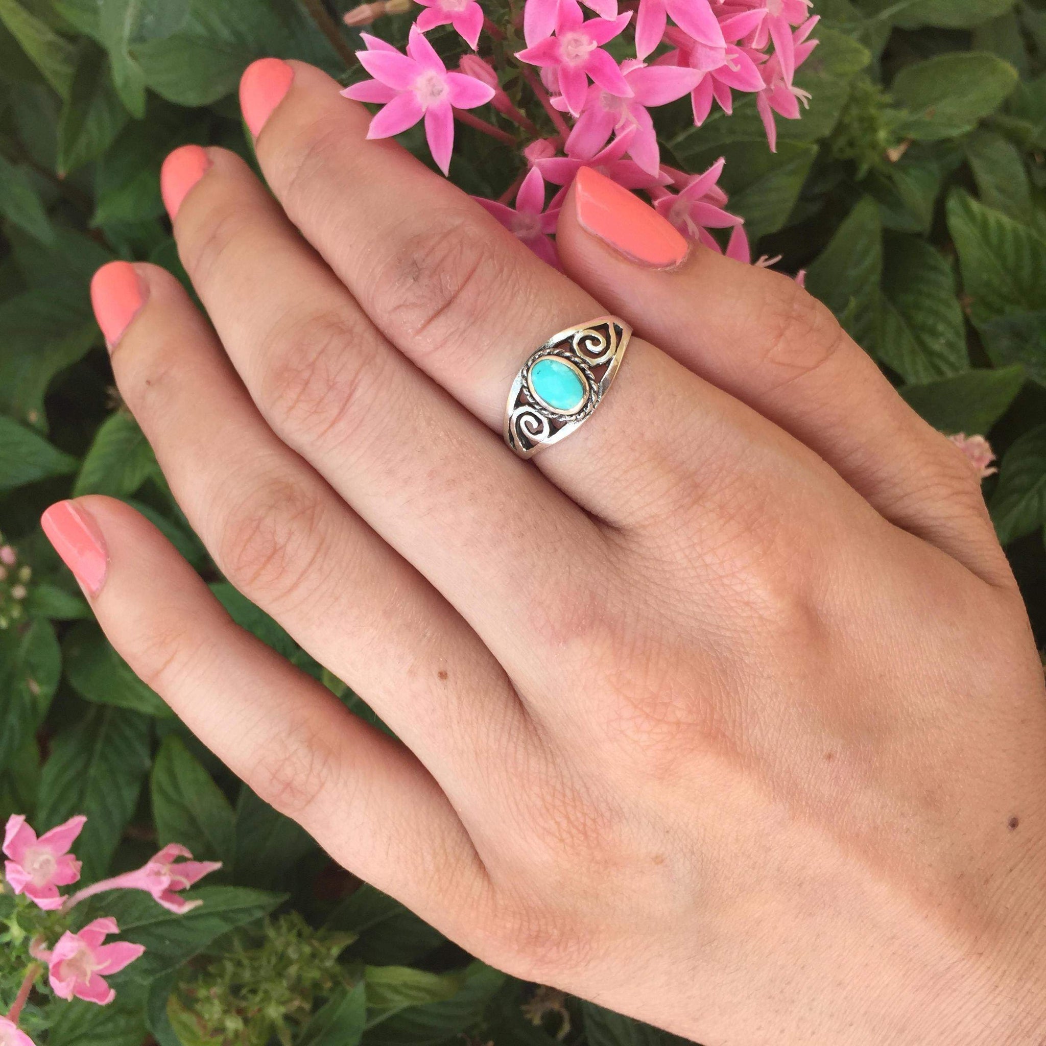Turquoise Sterling Silver Scroll Ring