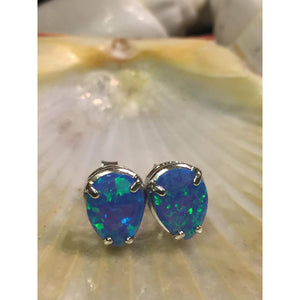 Blue Fire Opal Teardrop Sterling Silver Earrings