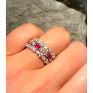3 ring set Diamond and ruby Ring and 2 Eternity band