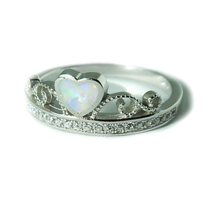 Opal Heart Ring-White Opal Ring with CZ’s
