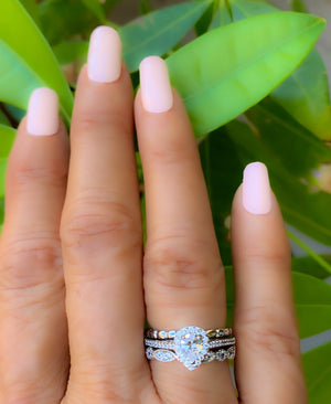 Engagement ring Pear shape ring sterling silver,3 ring set Dainty ring