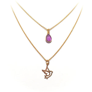 Dove Necklace  gold dove and amethyst necklace