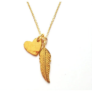Gold Heart & Feather Necklace