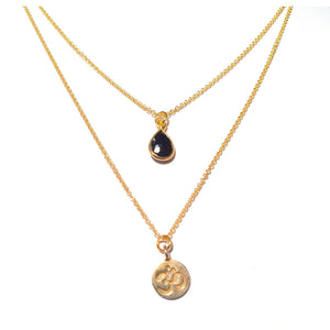 Gold Om Charm Necklace with Black Onyx Gemstone