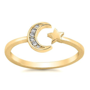 Moon & Star Ring - Yellow Gold with CZ’s