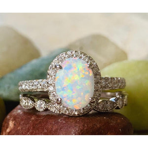White Opal Engagement Ring & Band