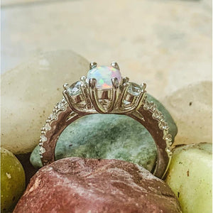 White Opal Petite Engagement Ring