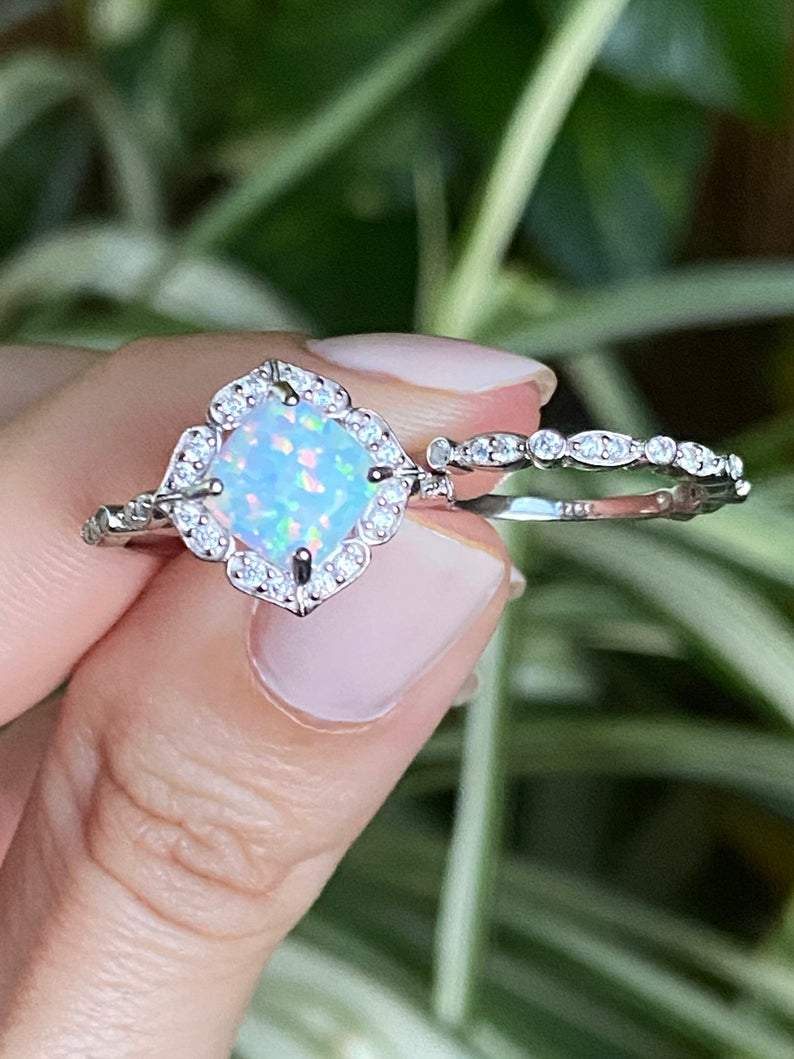 White Fire Opal Engagement Ring | Art Rings - Journeys