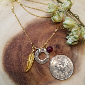 Gold Feather Necklace,Silver Disc. Sterling Silver Circle necklace