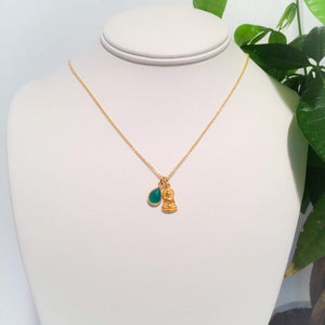 Gold Buddha Necklace with Green Agate