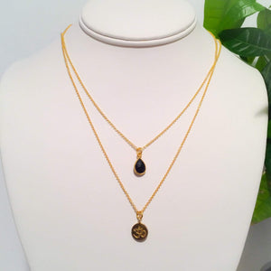 Gold Om Charm Necklace with Black Onyx Gemstone