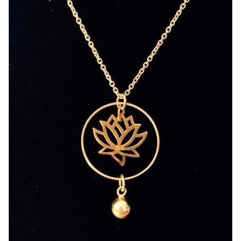 Gold Lotus Necklace-Sterling Silver Circle Necklace,Large Lotus 
