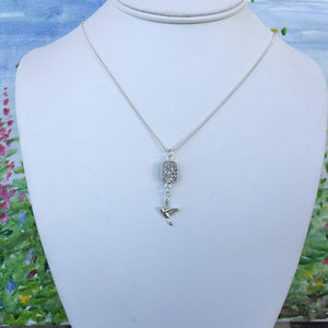You are Free to Fly - Sparkly Silver Druzy Necklace