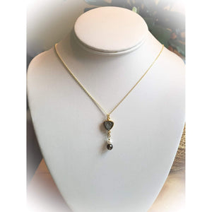 Silver Triangle Necklace-Smoky Quartz Gemstone-Pearl Necklace-Druzy Gemstone Necklace