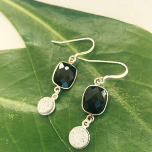Sterling silver Black Onyx Earrings with druzys