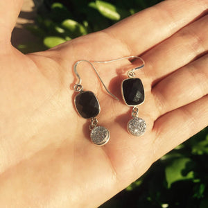 Sterling silver Black Onyx Earrings with druzys