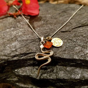 Sterling Silver Snake Charm Necklace with Gold Om Symbol