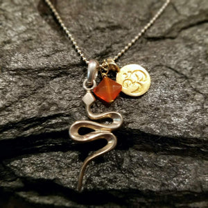 Sterling Silver Snake Charm Necklace with Gold Om Symbol