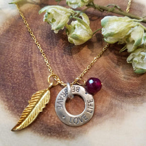 Gold Feather Necklace,Silver Disc. Sterling Silver Circle necklace