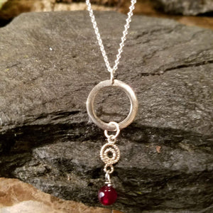 Eternity Sterling Silver Circle Necklace with Garnet