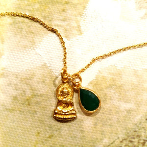 Gold Buddha Necklace with Green Agate