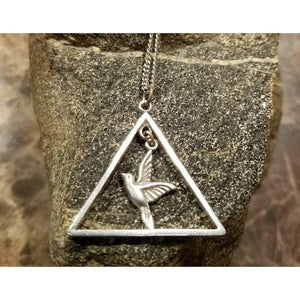 Triangle Necklace with Bird Charm-Silver Bird Necklace-Sterling Silver Triangle