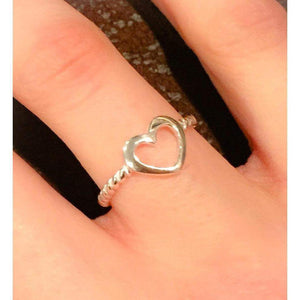 Open Silver Heart Ring-Sterling Silver Heart Ring, Twisted band ring
