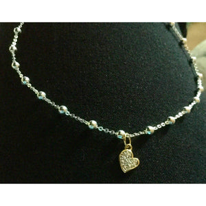 Sterling Silver Heart Ankle Bracelet with Diamond