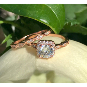 Rose Gold Art Deco Engagement Ring Set