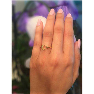 Moon & Star Ring - Yellow Gold with CZ’s