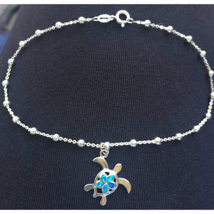 Opal Ankle bracelet-Sterling Silver Opal Turtle Ankle Bracelet