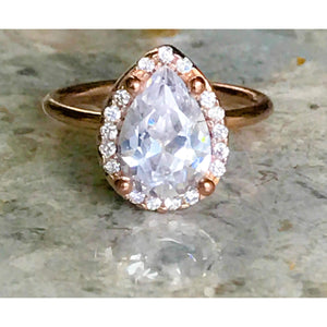 Large Teardrop Diamond Engagement Ring - Rose Gold