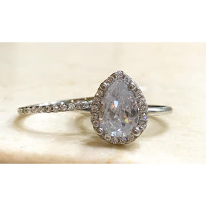 Sterling Silver Teardrop Wedding Set-Wedding Rings-Large Teardrop Ring