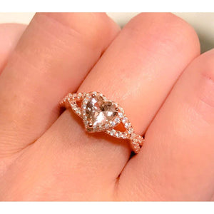 Morganite Heart Ring-Rose Gold Infinity Heart and CZ Ring