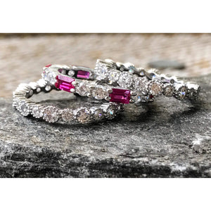 3 ring set Diamond and ruby Ring and 2 Eternity band