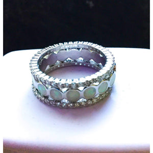 White Opal Band | Silver Stacking Rings | 3 Ring Wedding Set