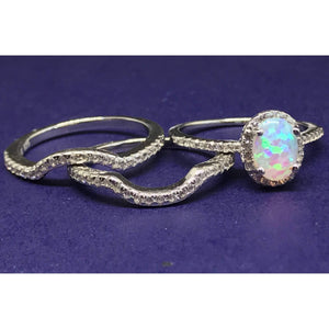 White Opal Ring-Three Ring Engagement Set